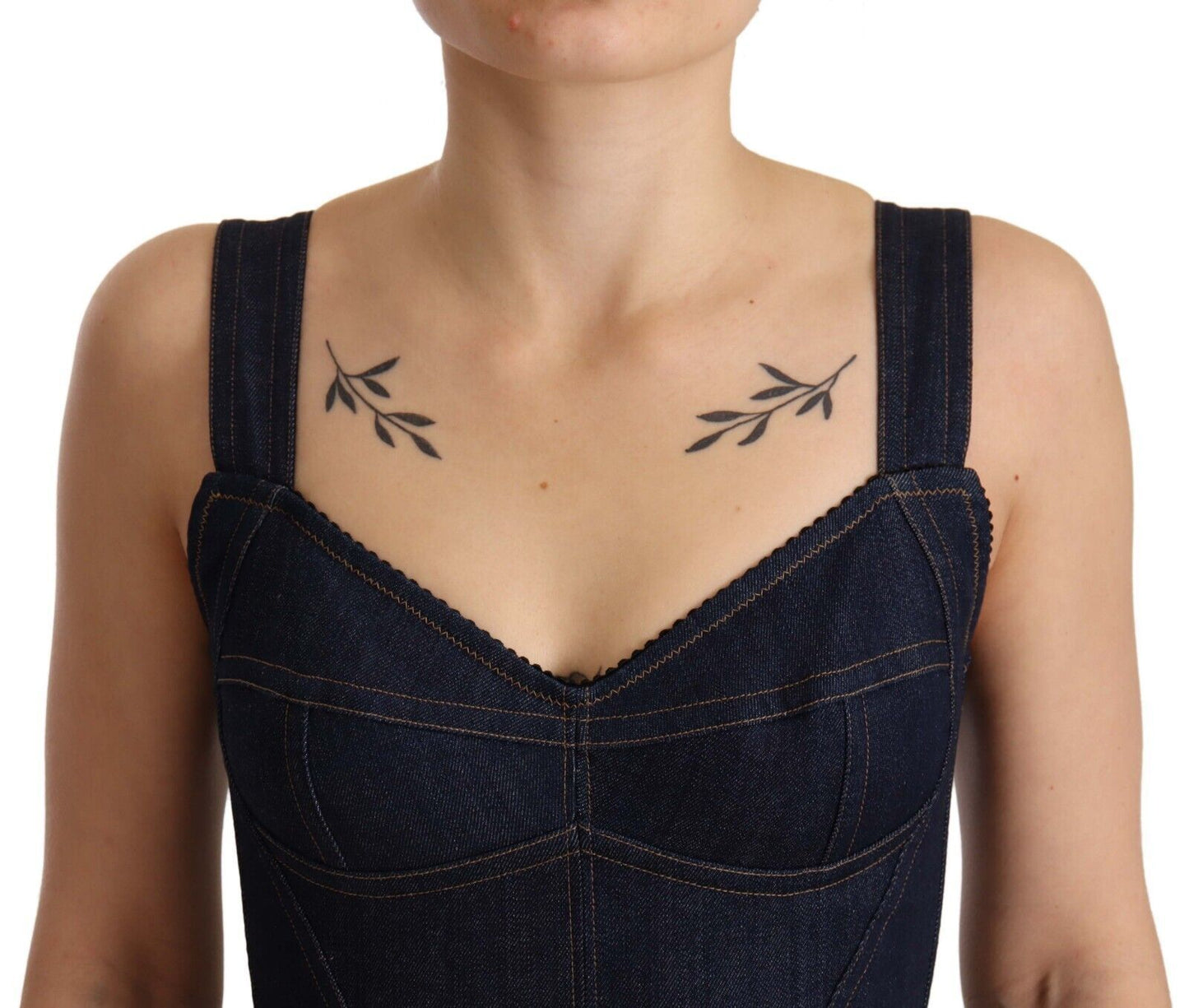 Abito midi in denim di cotone blu scuro Dolce &amp; Gabbana