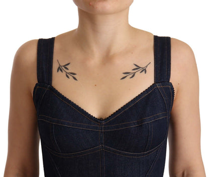 Abito midi in denim di cotone blu scuro Dolce &amp; Gabbana