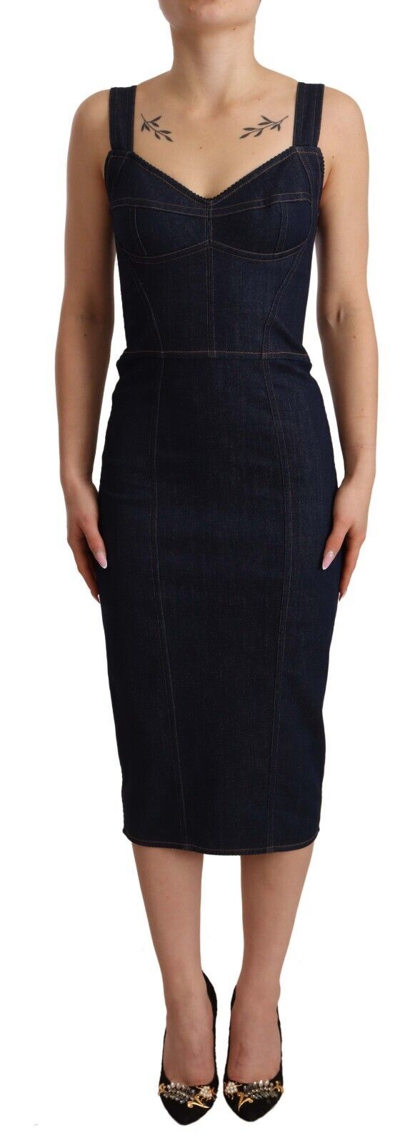 Abito midi in denim di cotone blu scuro Dolce &amp; Gabbana