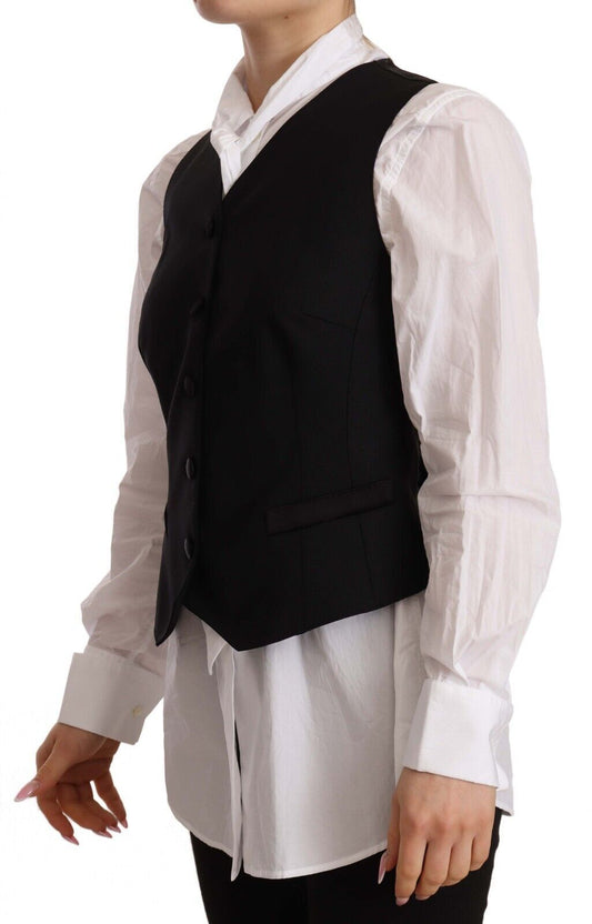 Dolce &amp; Gabbana Top in viscosa con gilet senza maniche e bottoni neri
