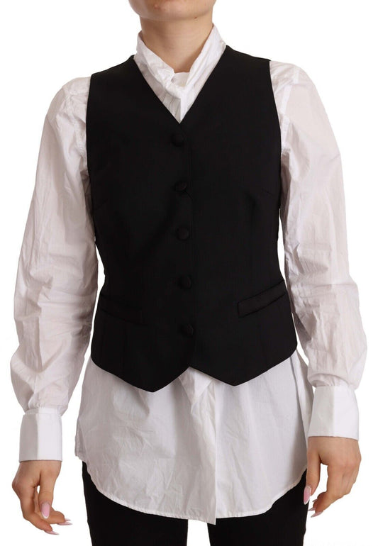 Dolce &amp; Gabbana Top in viscosa con gilet senza maniche e bottoni neri