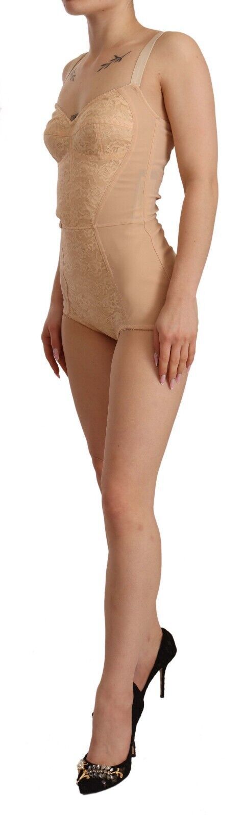 Dolce &amp; Gabbana Bodysuit in pizzo floreale beige in nylon intimo
