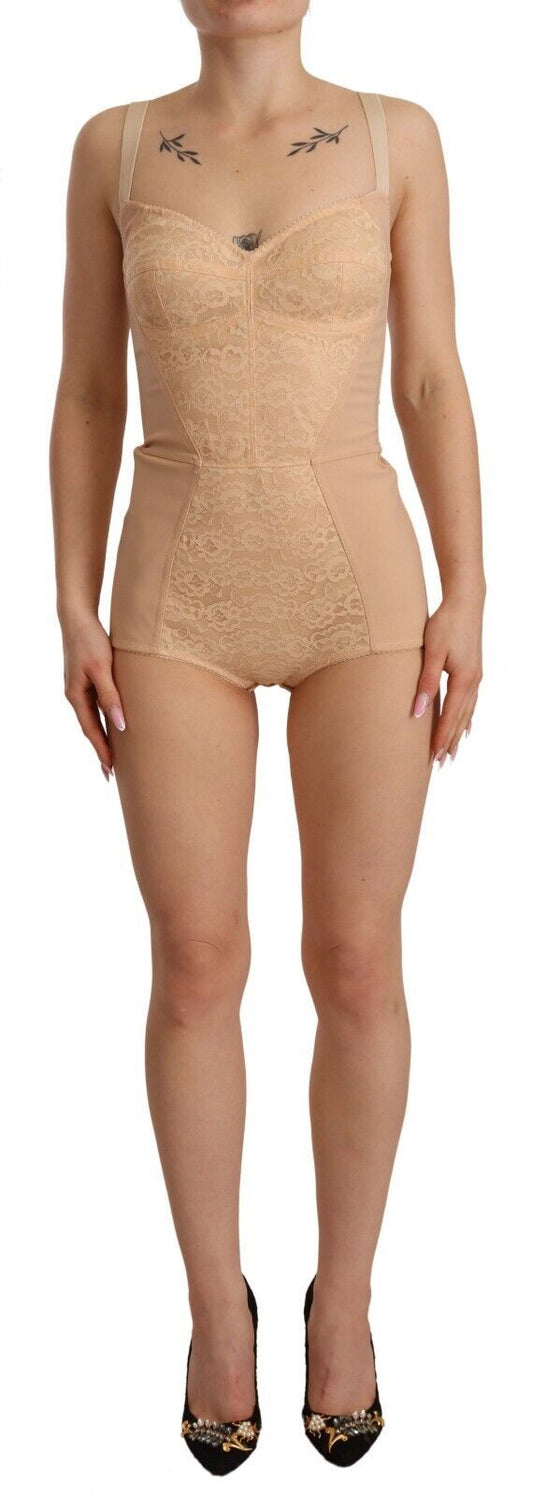 Dolce &amp; Gabbana Bodysuit in pizzo floreale beige in nylon intimo