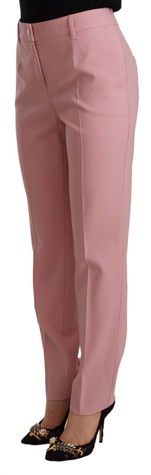 Pantaloni a vita alta in lana elasticizzata rosa Dolce &amp; Gabbana