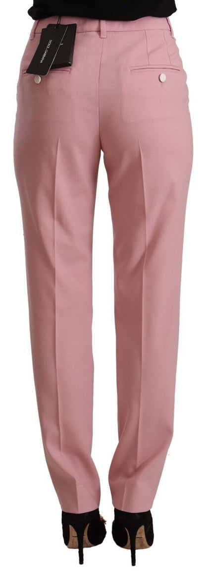 Pantaloni a vita alta in lana elasticizzata rosa Dolce &amp; Gabbana