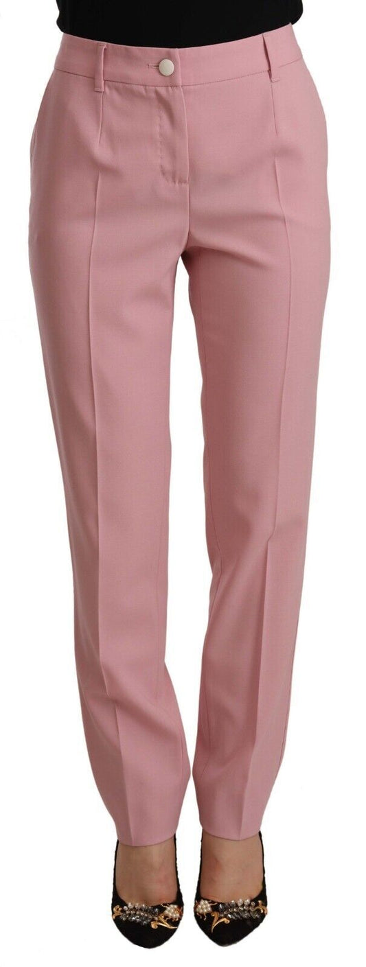 Pantaloni a vita alta in lana elasticizzata rosa Dolce &amp; Gabbana