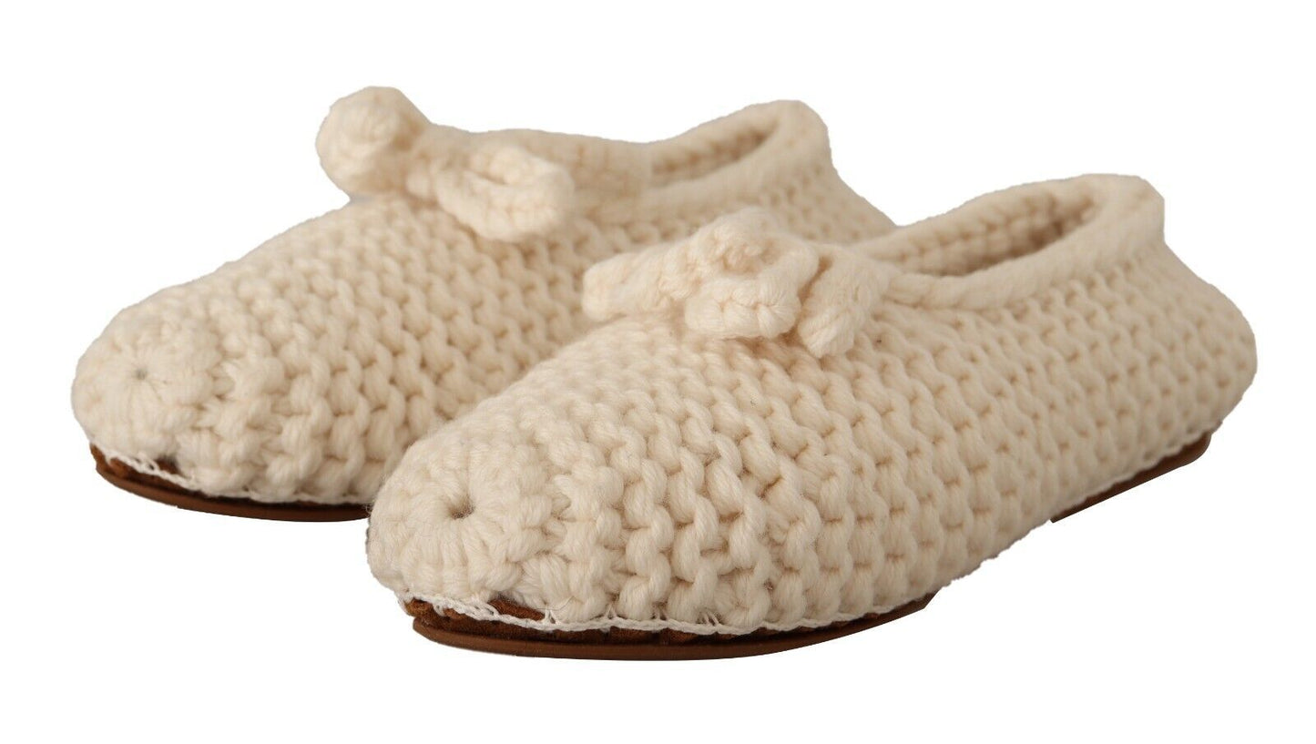 Dolce &amp; Gabbana Ballerine bianche slip-on in maglia di lana