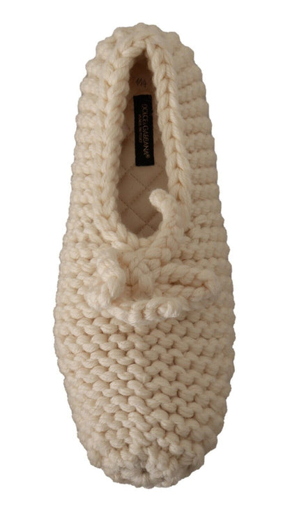 Dolce &amp; Gabbana Ballerine bianche slip-on in maglia di lana