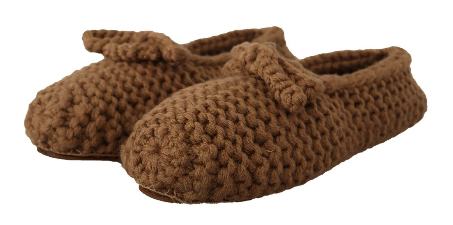 Dolce &amp; Gabbana - Ballerine marroni slip-on in maglia di lana