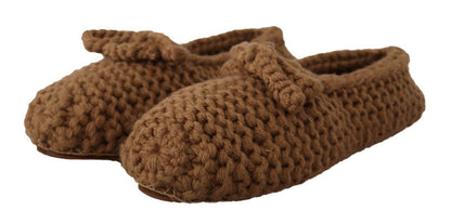 Dolce &amp; Gabbana - Ballerine marroni slip-on in maglia di lana