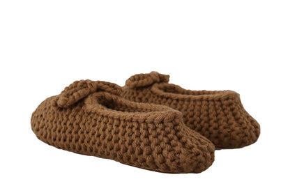 Dolce &amp; Gabbana - Ballerine marroni slip-on in maglia di lana