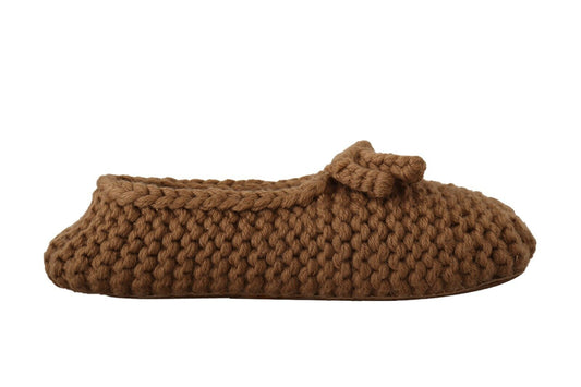 Dolce &amp; Gabbana - Ballerine marroni slip-on in maglia di lana