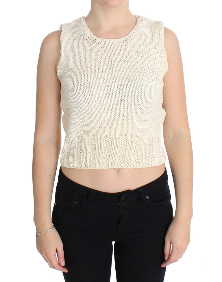 Maglione senza maniche in maglia di misto cotone beige PINK MEMORIES