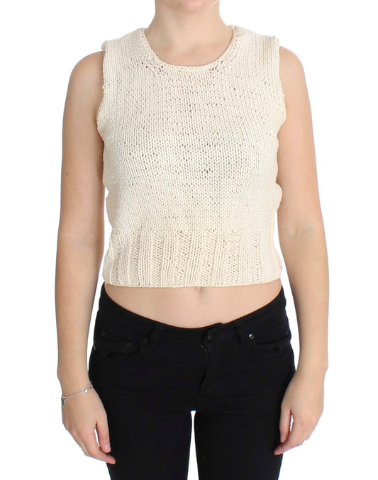 Maglione senza maniche in maglia di misto cotone beige PINK MEMORIES