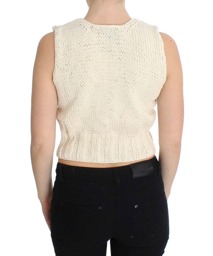 Maglione senza maniche in maglia di misto cotone beige PINK MEMORIES