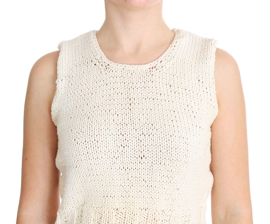 Maglione senza maniche in maglia di misto cotone beige PINK MEMORIES