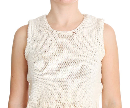 Maglione senza maniche in maglia di misto cotone beige PINK MEMORIES
