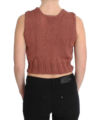 PINK MEMORIES Maglione senza maniche in maglia di misto cotone rosso