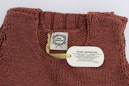 PINK MEMORIES Maglione senza maniche in maglia di misto cotone rosso