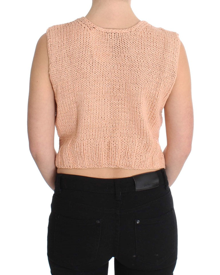 PINK MEMORIES Maglione senza maniche in maglia di misto cotone rosa
