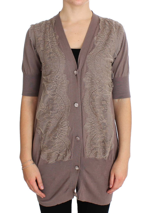 Maglione cardigan in pizzo viola in cotone PINK MEMORIES