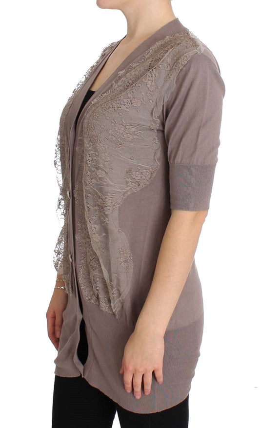 Maglione cardigan in pizzo viola in cotone PINK MEMORIES
