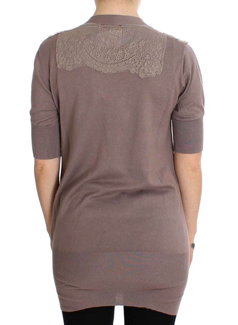Maglione cardigan in pizzo viola in cotone PINK MEMORIES