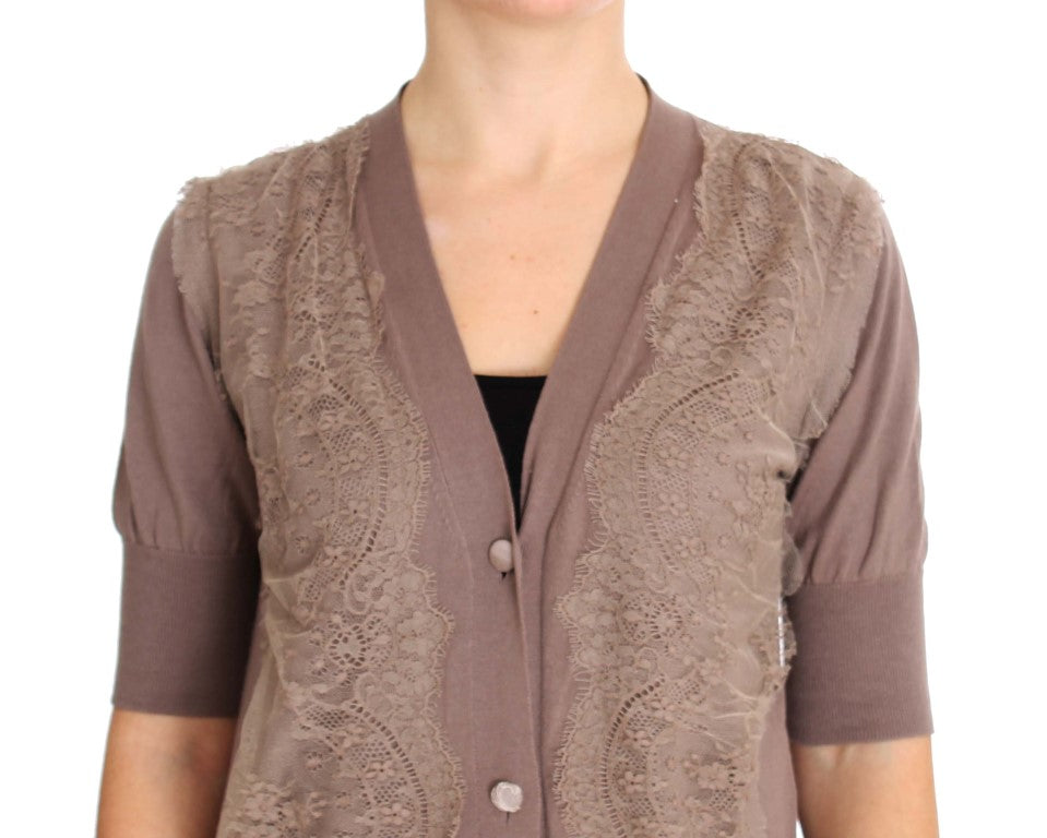 Maglione cardigan in pizzo viola in cotone PINK MEMORIES