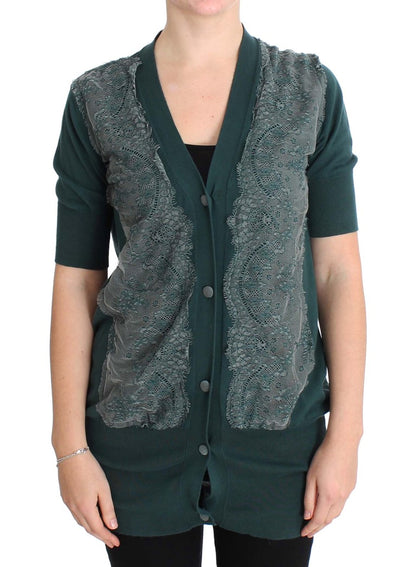 PINK MEMORIES Maglione cardigan in pizzo verde in cotone