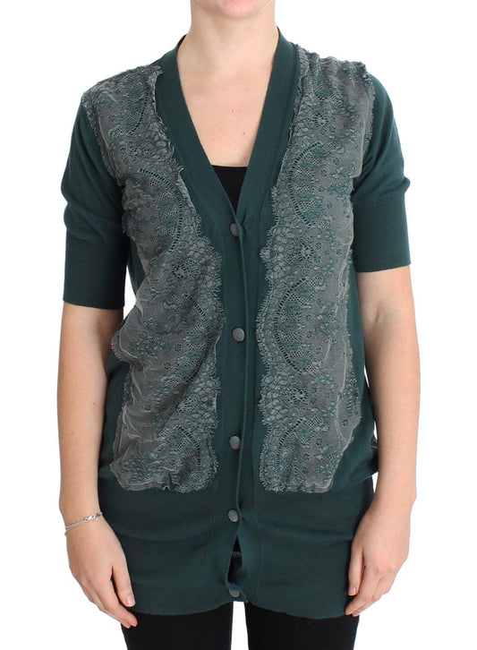 PINK MEMORIES Maglione cardigan in pizzo verde in cotone