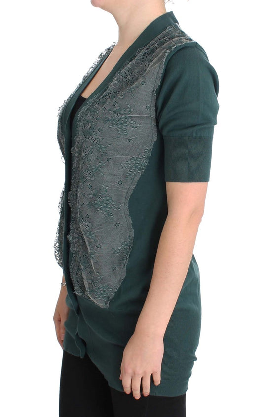 PINK MEMORIES Maglione cardigan in pizzo verde in cotone