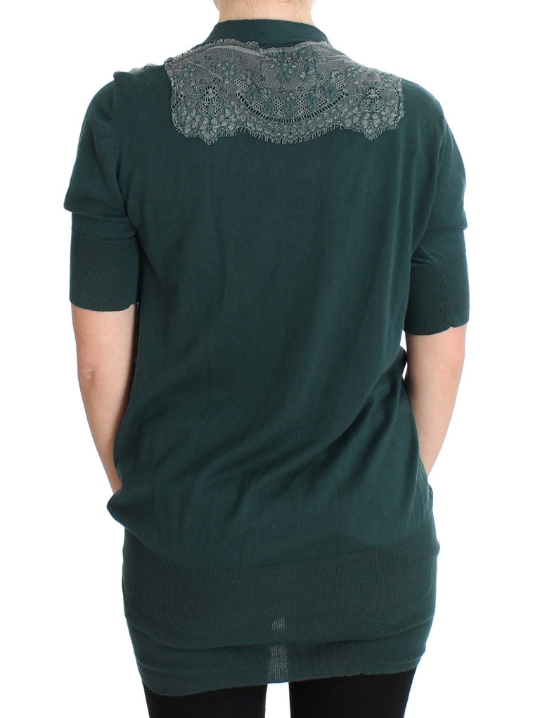 PINK MEMORIES Maglione cardigan in pizzo verde in cotone