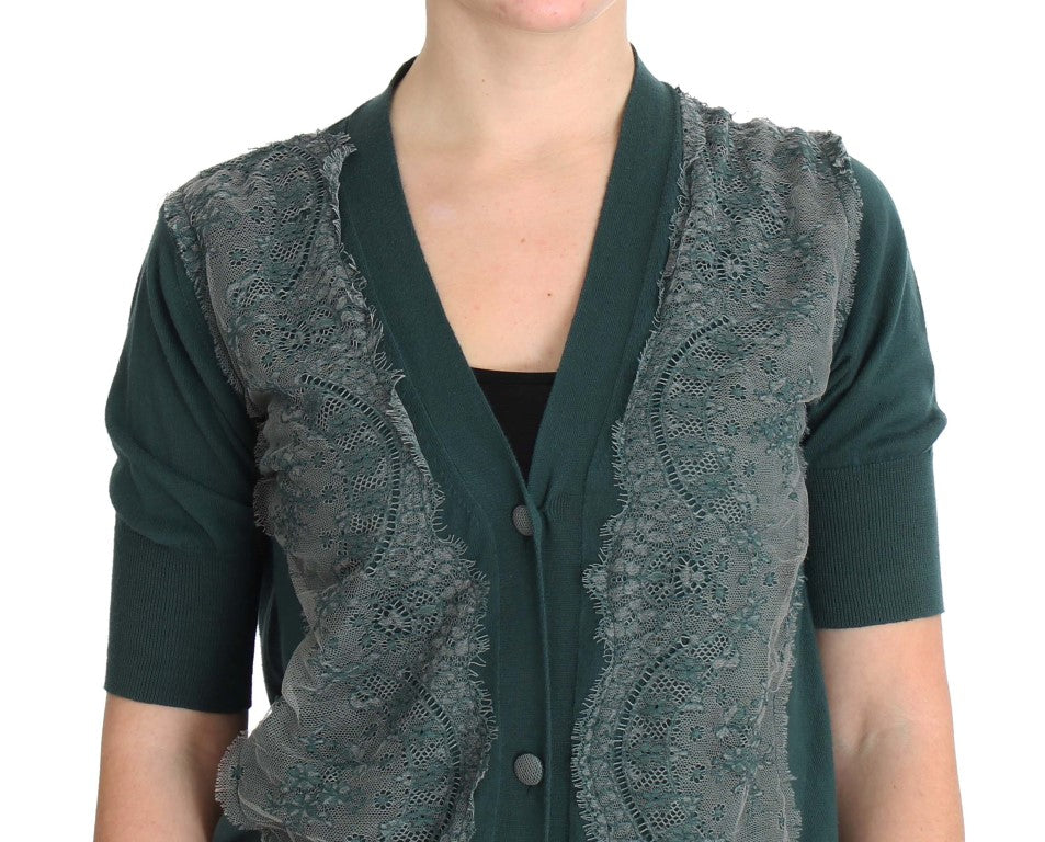 PINK MEMORIES Maglione cardigan in pizzo verde in cotone