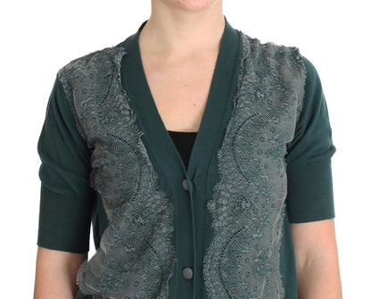 PINK MEMORIES Maglione cardigan in pizzo verde in cotone