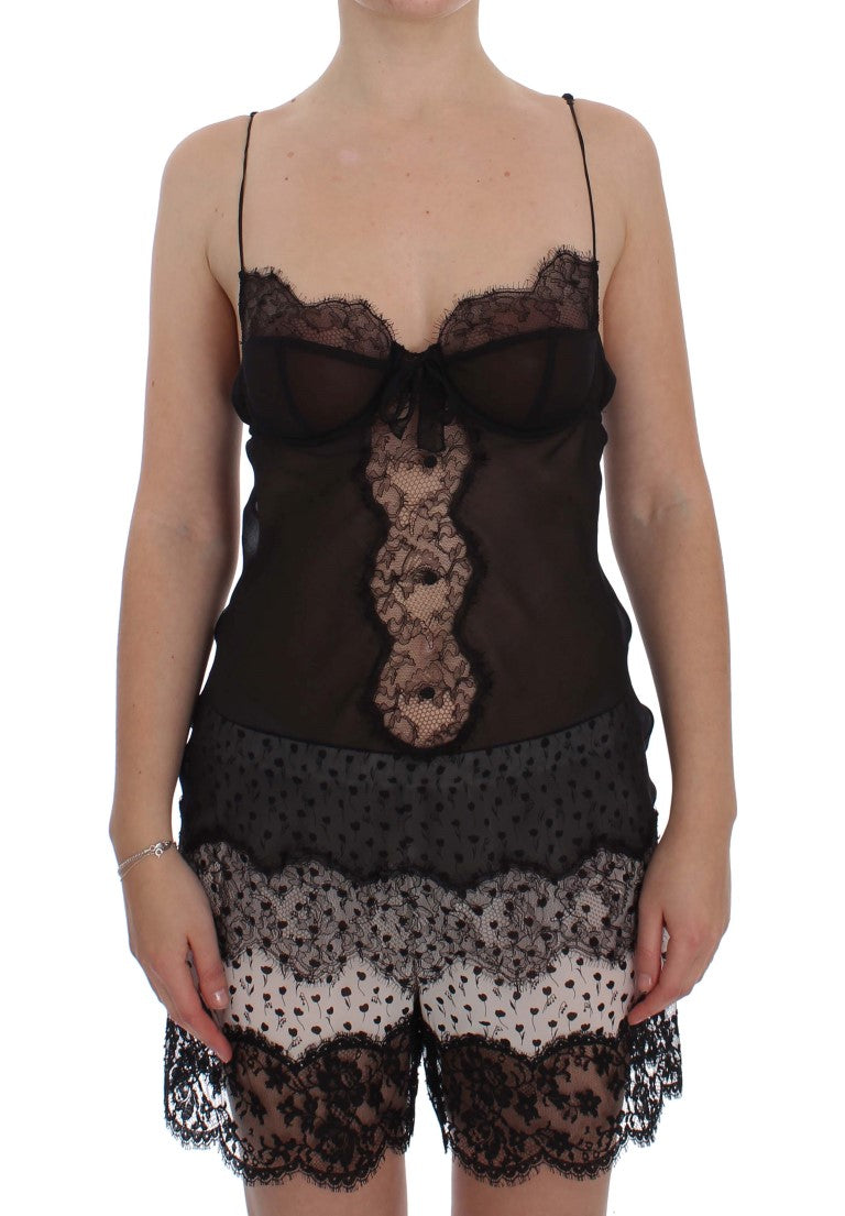 Top lingerie babydoll in pizzo di seta nero Dolce &amp; Gabbana