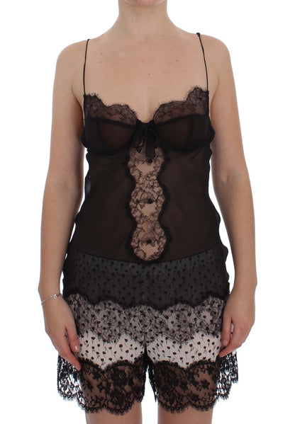 Top lingerie babydoll in pizzo di seta nero Dolce &amp; Gabbana