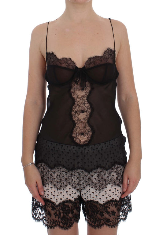 Top lingerie babydoll in pizzo di seta nero Dolce &amp; Gabbana