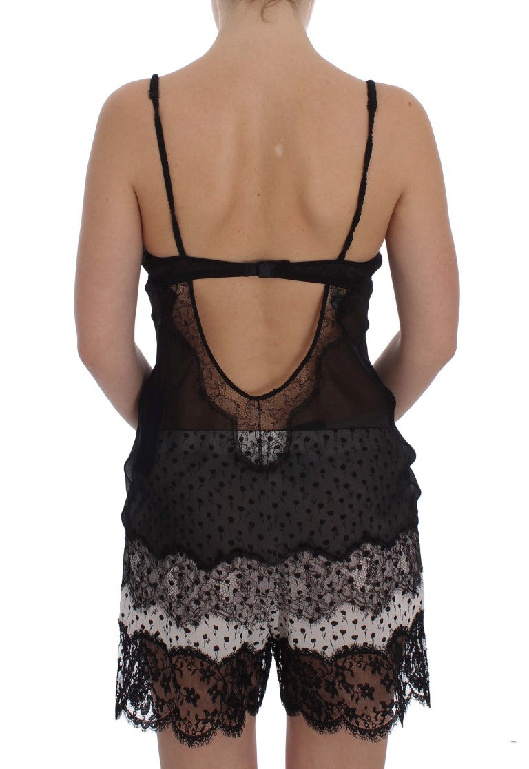 Top lingerie babydoll in pizzo di seta nero Dolce &amp; Gabbana
