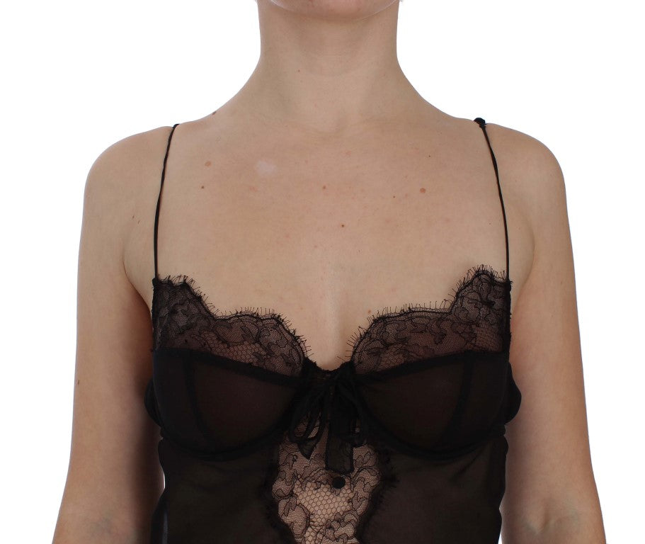 Top lingerie babydoll in pizzo di seta nero Dolce &amp; Gabbana