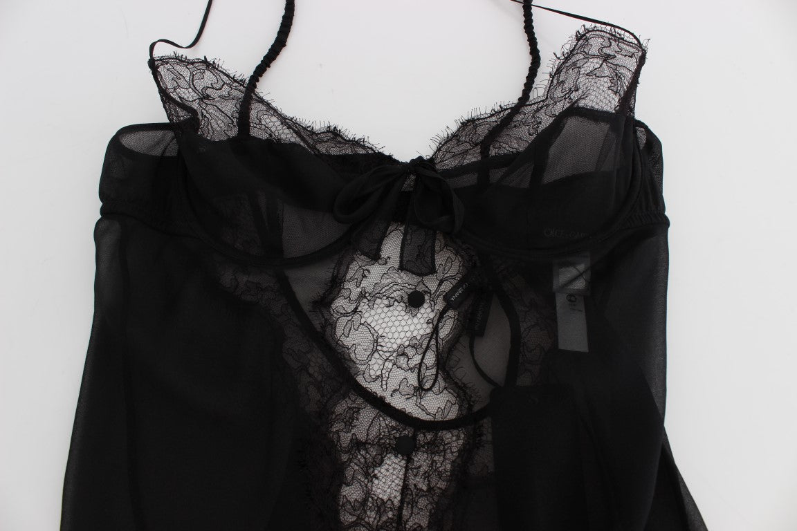 Top lingerie babydoll in pizzo di seta nero Dolce &amp; Gabbana