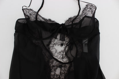 Top lingerie babydoll in pizzo di seta nero Dolce &amp; Gabbana