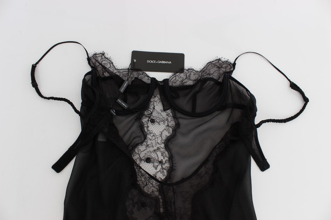 Top lingerie babydoll in pizzo di seta nero Dolce &amp; Gabbana
