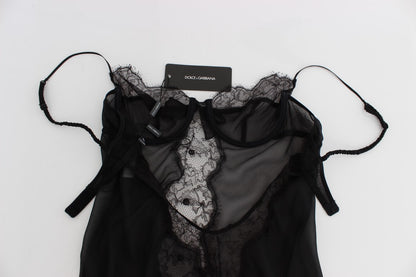 Top lingerie babydoll in pizzo di seta nero Dolce &amp; Gabbana