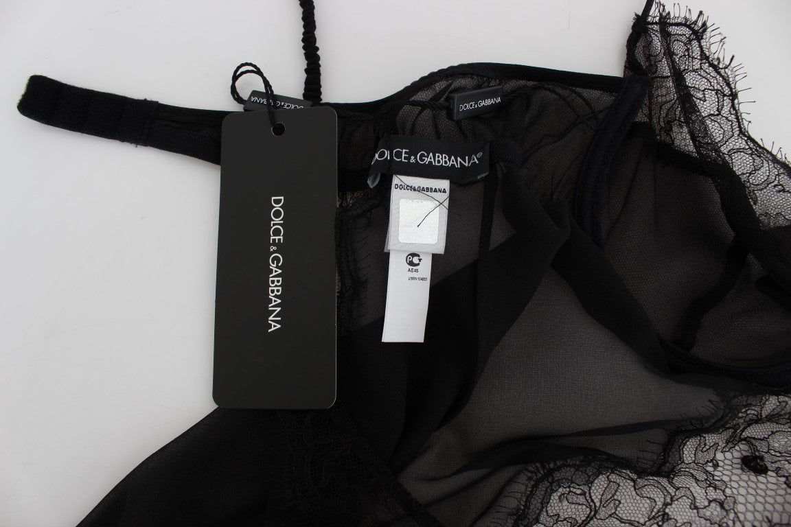 Top lingerie babydoll in pizzo di seta nero Dolce &amp; Gabbana