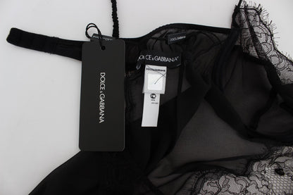 Top lingerie babydoll in pizzo di seta nero Dolce &amp; Gabbana