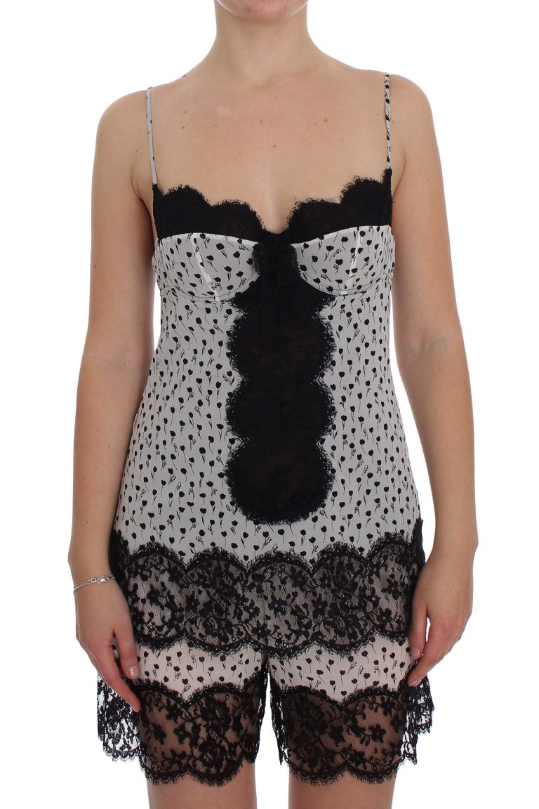 Top lingerie babydoll in pizzo di seta nero Dolce &amp; Gabbana