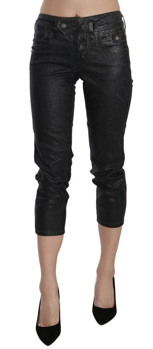 Pantaloni in denim attillati John Galliano neri a vita media e gamba corta
