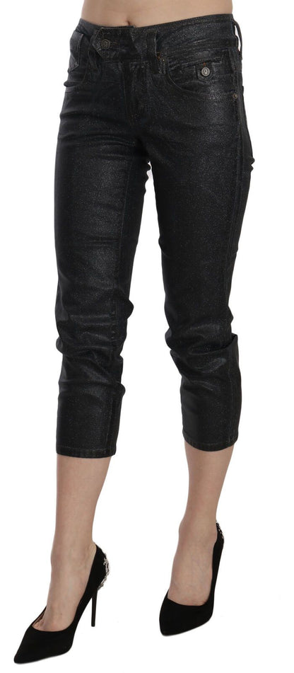 Pantaloni in denim attillati John Galliano neri a vita media e gamba corta