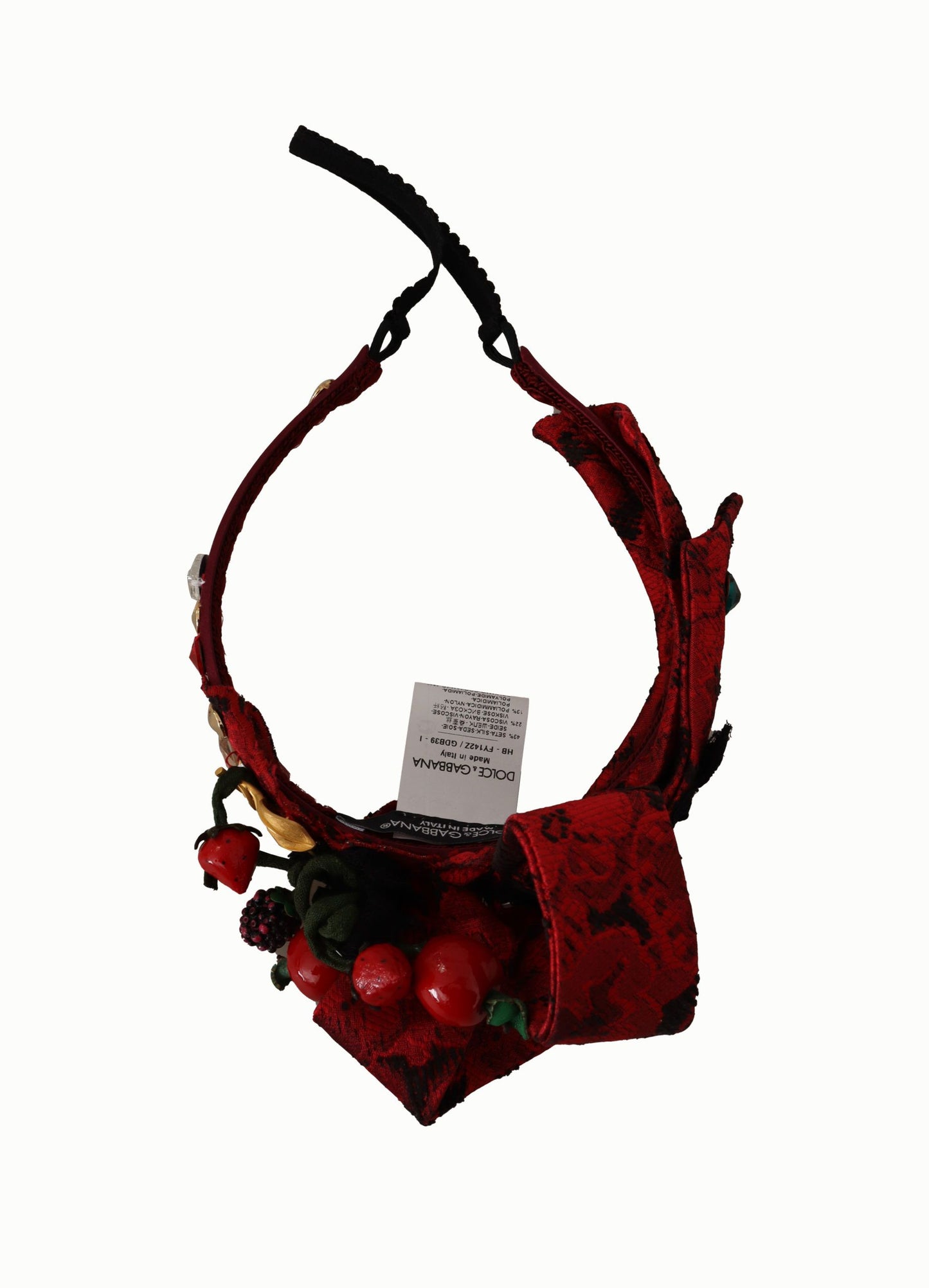 Dolce &amp; Gabbana Cherry Silk Crystal Bow Logo Diadema Tiara Cerchietto