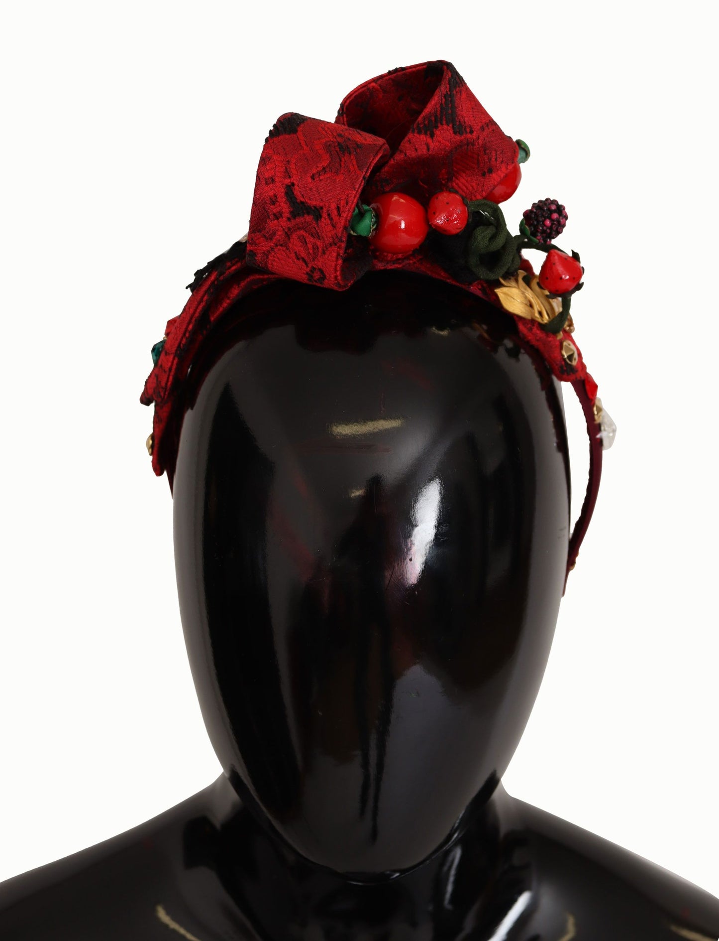 Dolce &amp; Gabbana Cherry Silk Crystal Bow Logo Diadema Tiara Cerchietto